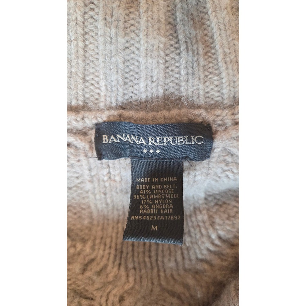 Banana Republic Beige Cable Knit Lambswool Angora Cardigan Sweater Belted Medium - Picture 2 of 16